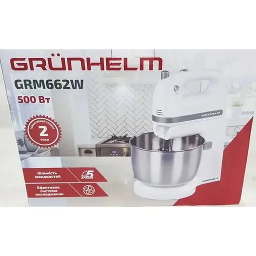 Стационарный электрический ручной миксер Grunhelm GRM662W 500 Вт кухонный с насадками - фото 3