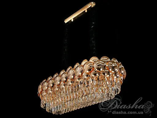 Золота кришталева люстра на кухню овальної форми на 10 ламп - фото 1