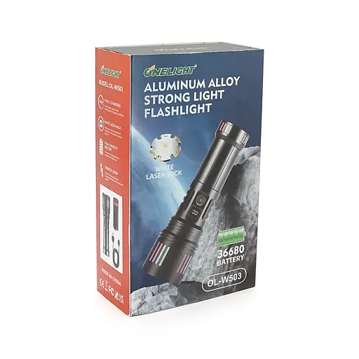 Ліхтар пошуковий BP-W503 LED PM60, 5 режимів, індикація заряду, живлення від 3*18650, IP65, кабель USB, 230х130х70мм, 0,850кг, Black, BOX - фото 2