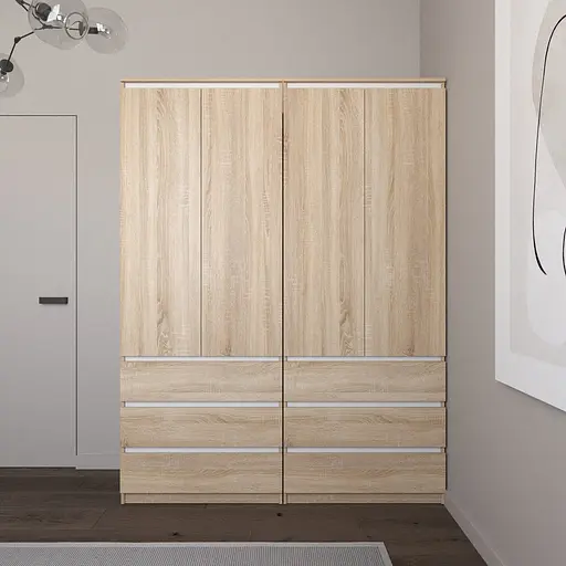 Шкаф для одежды Vays со штангой и полками, 6 ящиков, комплект из 2 шкафов R9+R16 Дуб Сонома-Белые планки