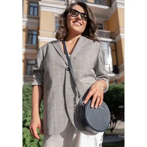 Кругла шкіряна жіноча сумочка Tablet темно-синя - фото 7