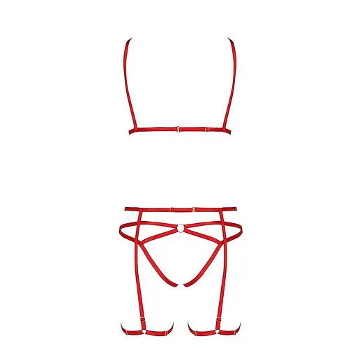 Комплект білизни MAGALI Set OpenBra red - Passion Exclusive: стрепи: ліф трусики та пояс L/XL - фото 5