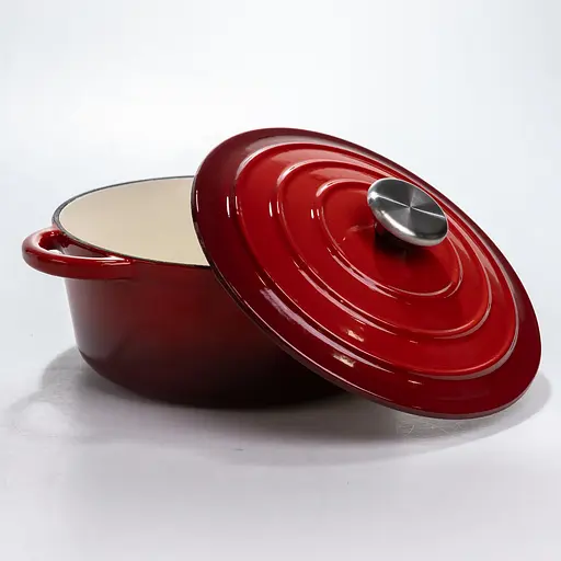 Кастрюля чугунная 2.5 л эмалированная с крышкой посуда для тушения запекания кухонная томония Красный Premium Cookware HP-1-14-RED - фото 5