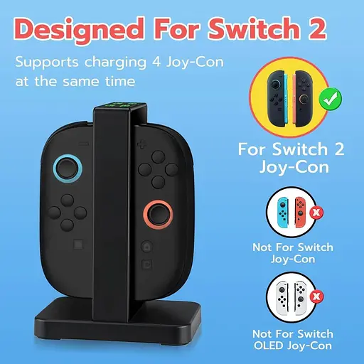 Зарядная док-станция Mcbazel, совместимая с Nintendo Switch 2 (2025) JoyCon со светодиодными индикаторами - фото 5