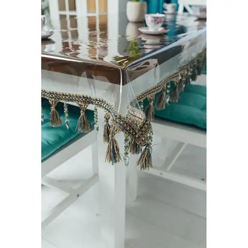 Скатерть силиконовая с серо-бежевой бахромой 240х200 см - фото 1