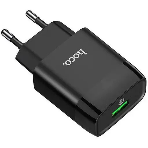 Мережевий зарядний пристрій Hoco C72Q Glorious single port QC 3.0 charger EU чорний - фото 1