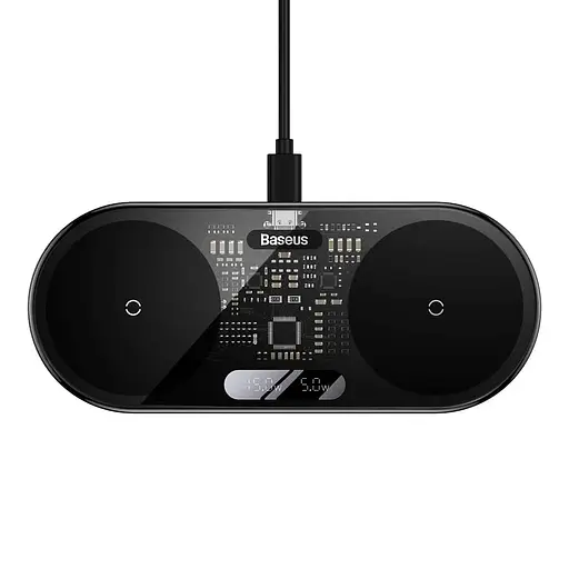 Бездротовий зарядний пристрій Baseus Digital LED Display 2in1 Wireless Charger 20W Black Universal version - фото 3