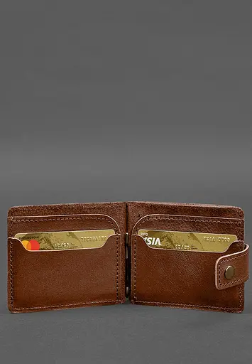 Кожаное портмоне 13.1 зажим с хлястиком светло-коичневый краст - фото 5