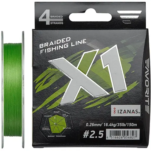 Шнур Favorite X1 PE 4x 150 m #2.5/0.260 mm 35lb/16.4 kg Зеленый (1013-1693.11.34)