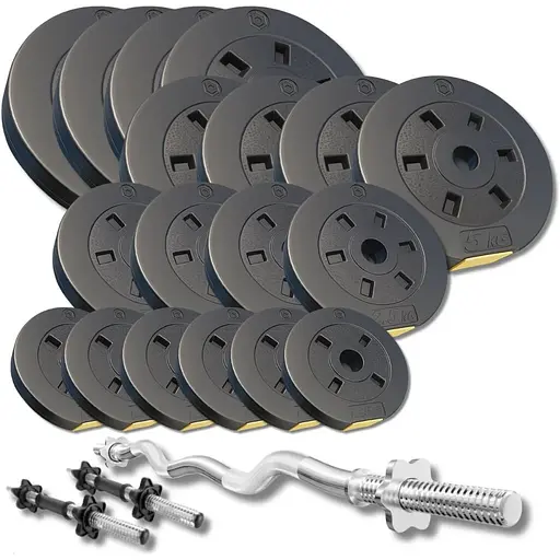 Набір зі штангою та гантелями Besport PowerPro 86кг з w-подібним грифом 120см