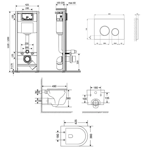Набір Q-tap Nest 4 в 1 підвісний унітаз Taurus Ultra Quiet 490x360x380 + комплект інсталяції QT2433084EUQW46152 - фото 2