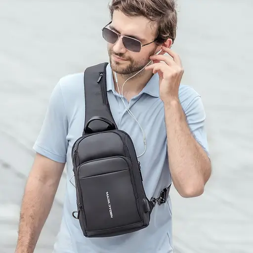 Рюкзак Mark Ryden на одно плечо MiniMax MR7618 с ортопедической спинкой и USB-портом Черный - фото 6