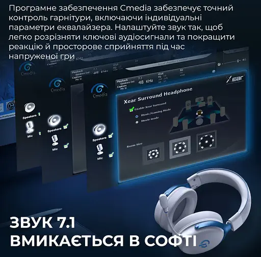 Беспроводные игровые наушники GamePro HSW-191-WHB Asgard Skadi Wireless 7.1 White-Blue - фото 16