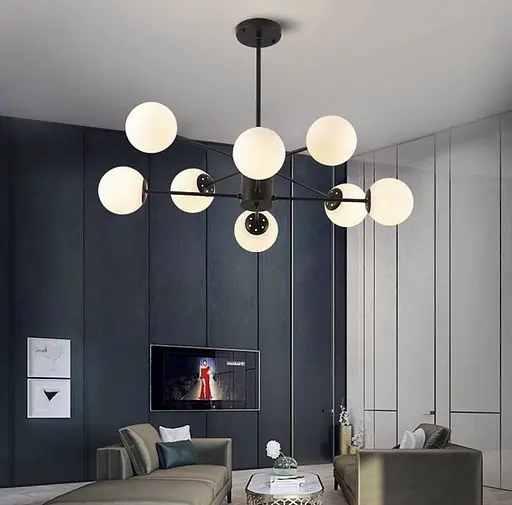 Мінімалістична люстра на 8 білих матових плафонів Line.F CD 111/8 BK - фото 2