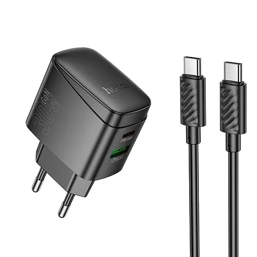 Адаптер сетевой HOCO Type-C to Type-C Cable Bright charger set CS61A |1USB/1Type-C, 30W/3A| - фото 1