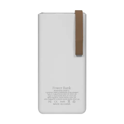 Повербанк 50000mAh Power Bank Kraft KPB-2350FCL White 22.5W QC3.0 LED-ліхтар (43-00062) - фото 3