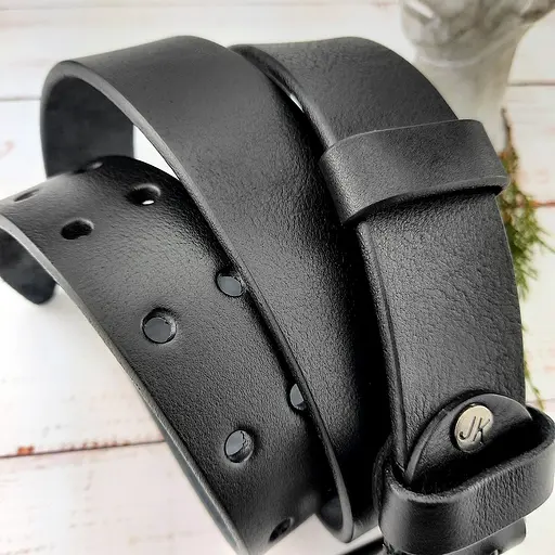 Ремінь чоловічий шкіряний чорний з двома язичками JK-4075 (125 см) - фото 6