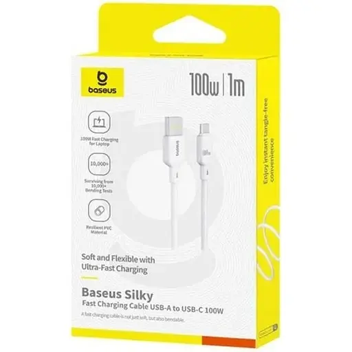 Кабель Baseus Silky Series USB-A to USB-C 100W 1m White (P10377703213-00) [155535] - фото 5