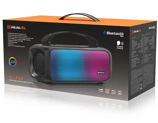 Портативна колонка Real-El RX717 8W Bluetooth TWS, RGB, Black - фото 8
