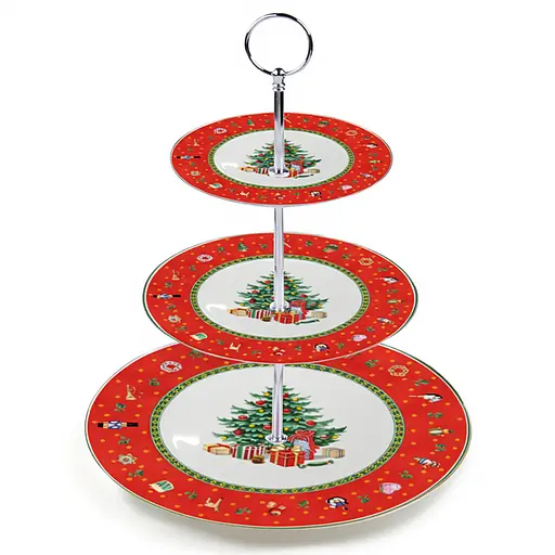 Конфета этажерка фарфоровая Yiwu HP-SDHK-8 Рождественская елка трехъярусная 34 см   - фото 2