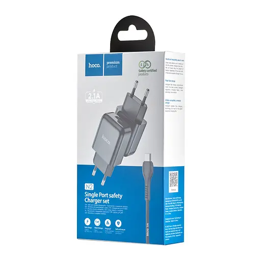 Мережевий зарядний пристрій Hoco N2 Vigour single port charger Set Micro ( EU ) Чорний - фото 2