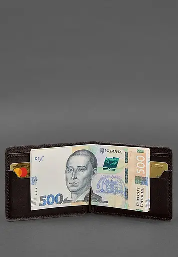 Кожаное портмоне 13.0 зажим темно-коричневый краст - фото 6