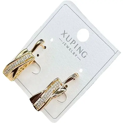 Сережки прямокутні Xuping доріжка з блискучими камінцями гіпоалергенне медичне золото - фото 1