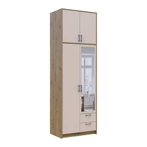 Шафа для одягу Doros Ронді з високою антресолею та дзеркалом Дуб Артізан/Кашемір 2 ДСП 82х52х260 (42005195) - фото 6