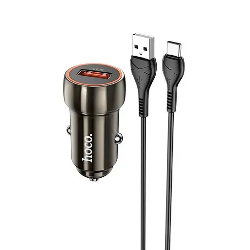 Адаптер автомобильный HOCO Type-C Cable Blue shield single port car charger Z46 коричневый - фото 1