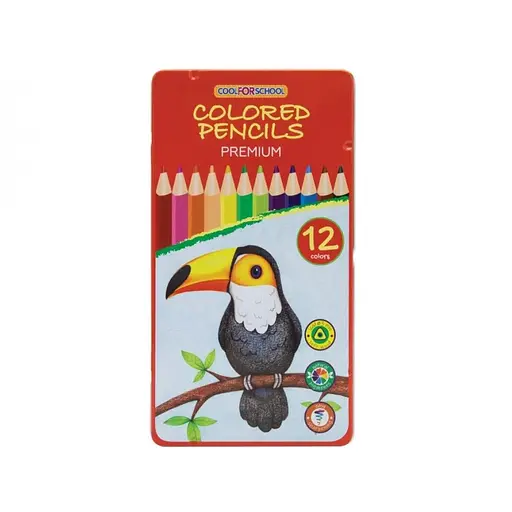 Набор цветных карандашей CFS Premium "Попугай" 12шт трехгранные с местом д/подписи в металл пенале.