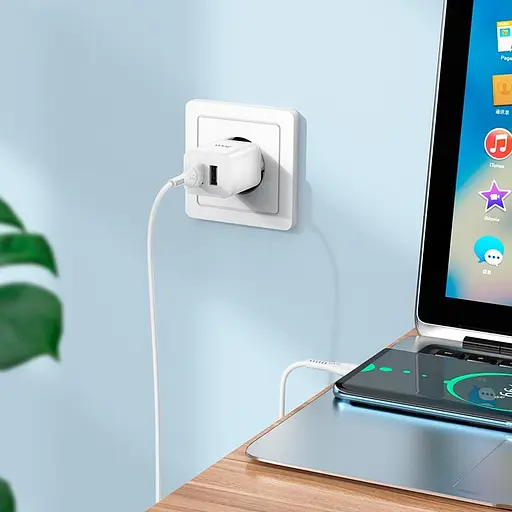 Адаптер сетевой HOCO Maker dual port charger N25 белое зарядное 2USB - фото 4