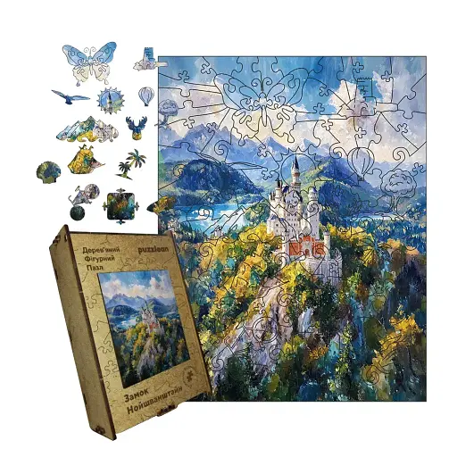 Деревянный пазл Замок Нойшванштайн, А3, Деревянная коробка 200 элементов