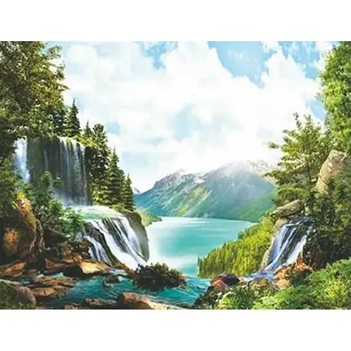 Алмазна мозаїка картини за номерами зі стразами на підрамнику Водоспад Природа 40*50 см - фото 1