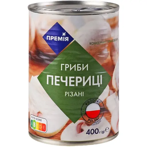 Гриби Премія Печериці нарізані стерилізовані з/б 400 г (327513)