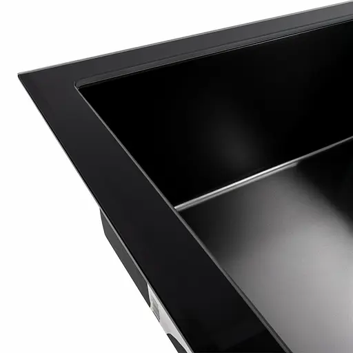 Кухонна мийка скляна CM 78x50 PVD Platinum Handmade чорна, Чорний - фото 2