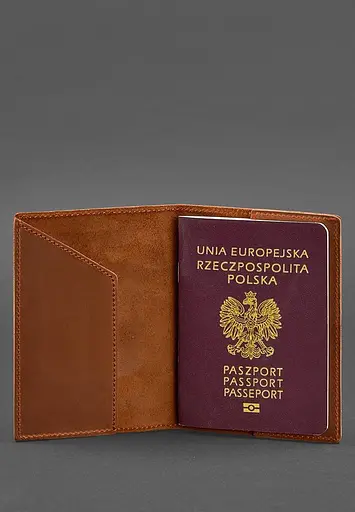 Кожаная обложка для паспорта с польским гербом светло-коричневая Crazy Horse - фото 3