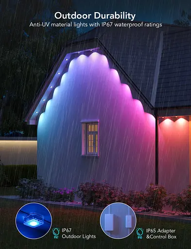 Govee Гірлянда Smart LED H705A Permanent Outdoor Lights, RGBIC, IP67, 30м, кабель прозорий - фото 7