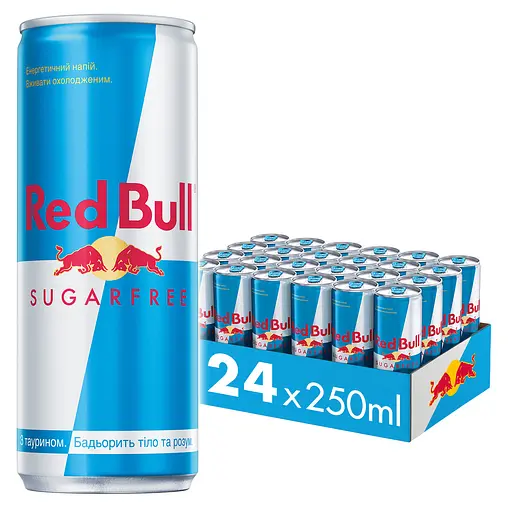 Упаковка енергетичного напою Red Bull без цукру 6 л (0.25 л х 24 банки) - фото 1