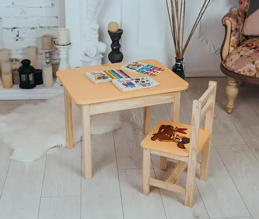 Дитячий письмовий столик та стільчик (з ящиком) для малювання та навчання (Олень) - фото 5