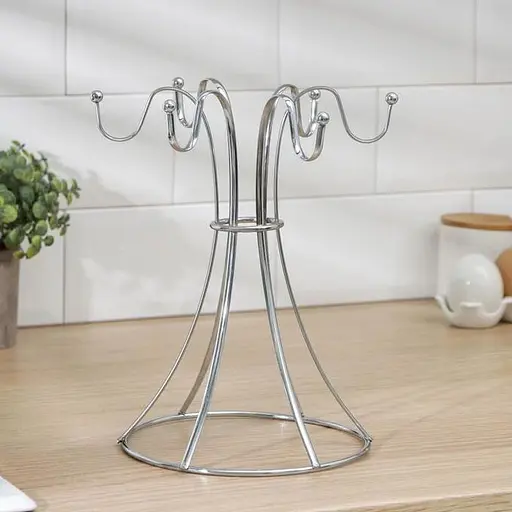 Стойка для чашек подставка сушилка для кружек на 6 крючков из нержавеющей стали H 25 cm, Kitchen Master Серебристый 85520 - фото 3
