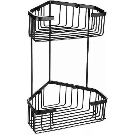 Полка угловая, двухъярусная с крючками Frap F351-16, Черный матовый - фото 1