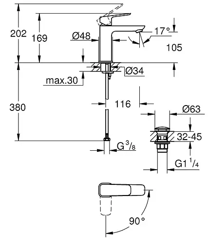 Смеситель для умывальника M-размера Grohe Cubeo 1017572430 Черный матовый - фото 4