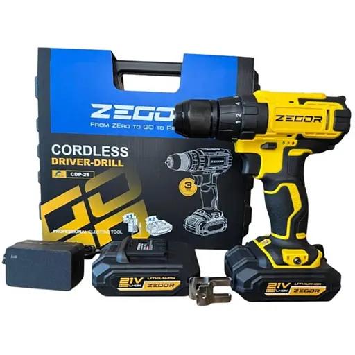 Шуруповерт профессиональный аккумуляторный Zegor CDP-21/21В/37 Нм/две скорости/2 батареи 21 В 2 Ач/реверс/подсветка/кейс
 - фото 1