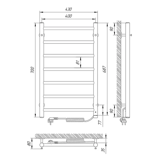 Електрична рушникосушарка Laris Альфа П7 400x700 Е права 73207458, Хром, Праве, Механічний - фото 6
