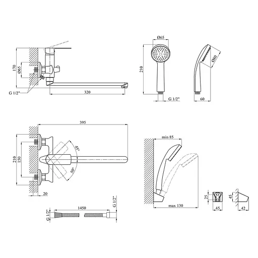 Змішувач для ванни Kroner KRM Fulda - W070 (CV018081) - фото 8