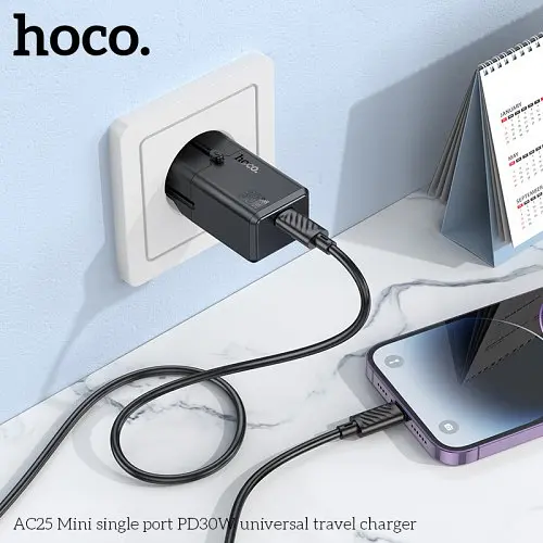 Мережевий зарядний пристрій Hoco AC25 Mini single port PD30W universal travel charger чорний - фото 2
