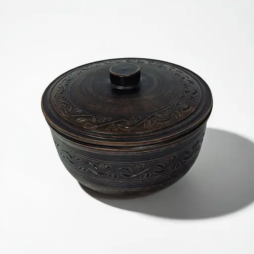 Супник с крышкой из красной глины без ручки 1.8 л Декор молоченная керамика Украинская глиняная посуда - фото 2