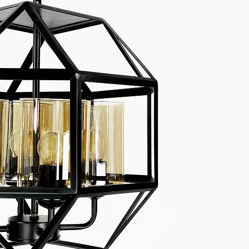 Люстра Лофт у чорному корпусі форми прямий багатогранник Line.F Колір плафона Янтарний - фото 7