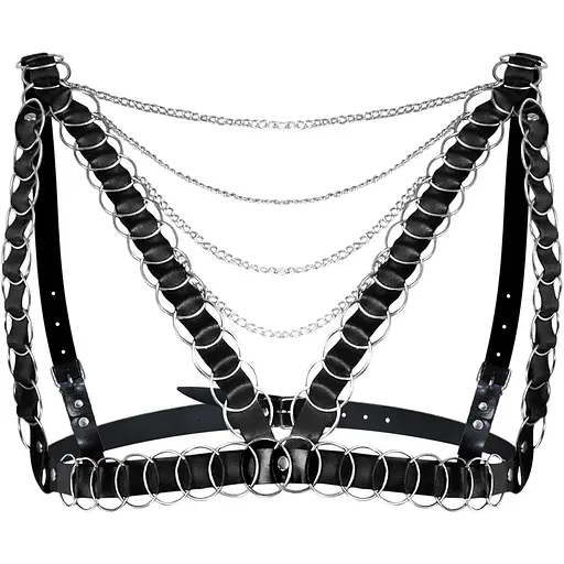 Женская портупея украшена кольцами Art of Sex - Geneva, цвет Черный, Натуральная кожа, размер XS-M