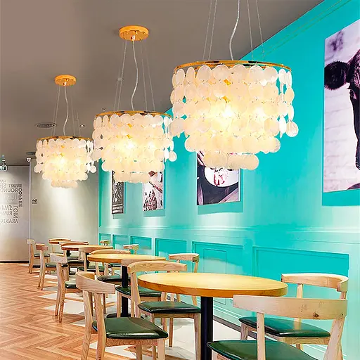 Кругла золота люстра ATHELIA із перламутровими пластинами Ø 45 см | Арт. 1537-450 GD | Line F - фото 4